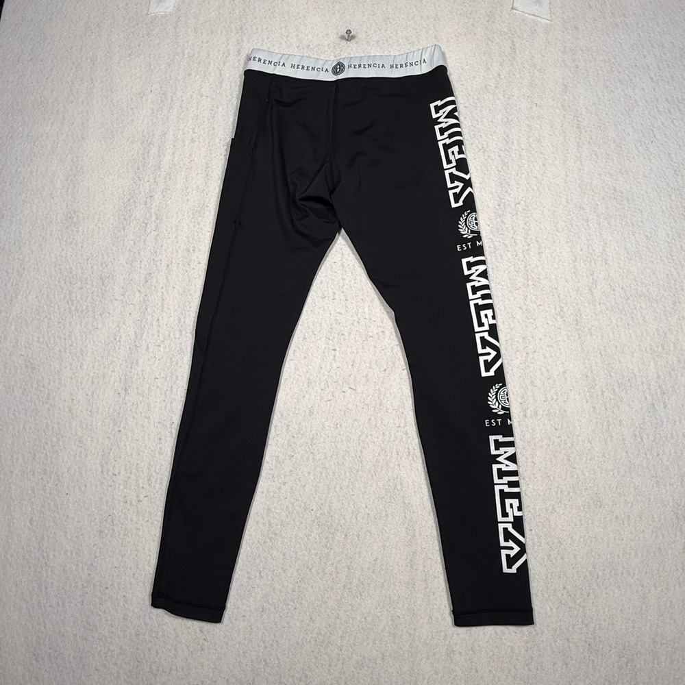Herencia MEX Graphic Leggings Black White Logo Athletic Yoga Pants Womens Medium